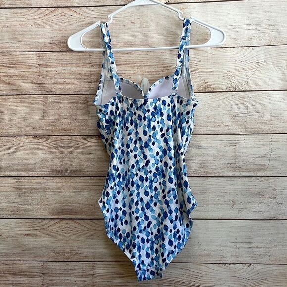 NIPTUCK SWIM PETAL PLUNGE JOANE ONE PIECE SWIMSUIT IN BLUE AND WHITE - Picture 5 of 9
